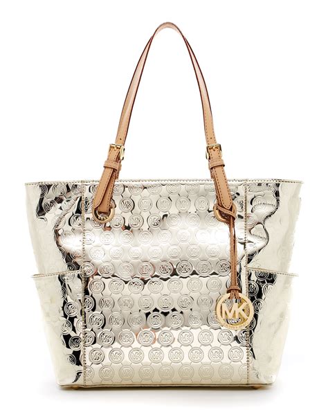 michael kors metallic monogram tote